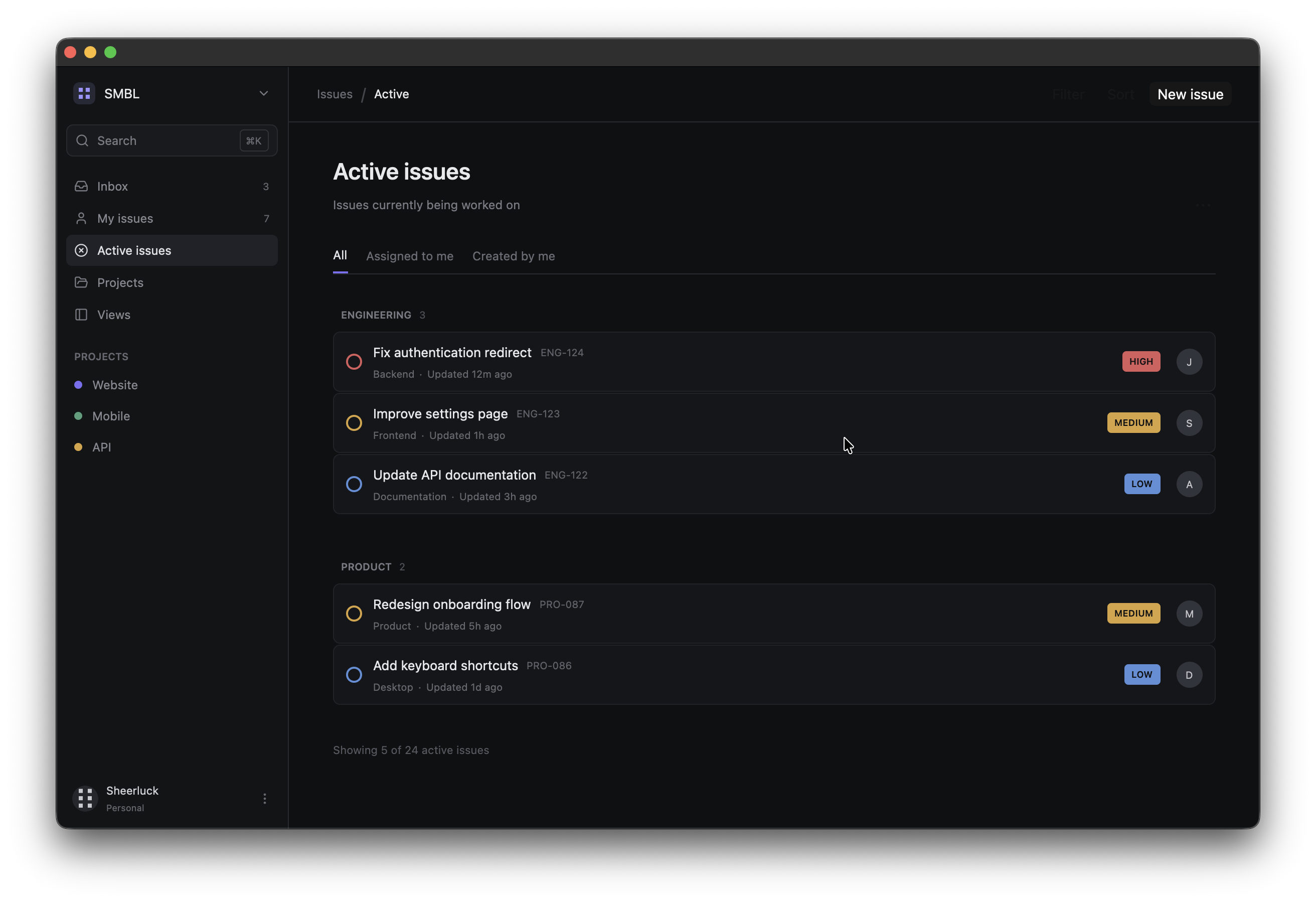Final look of the GPUI issue tracker UI