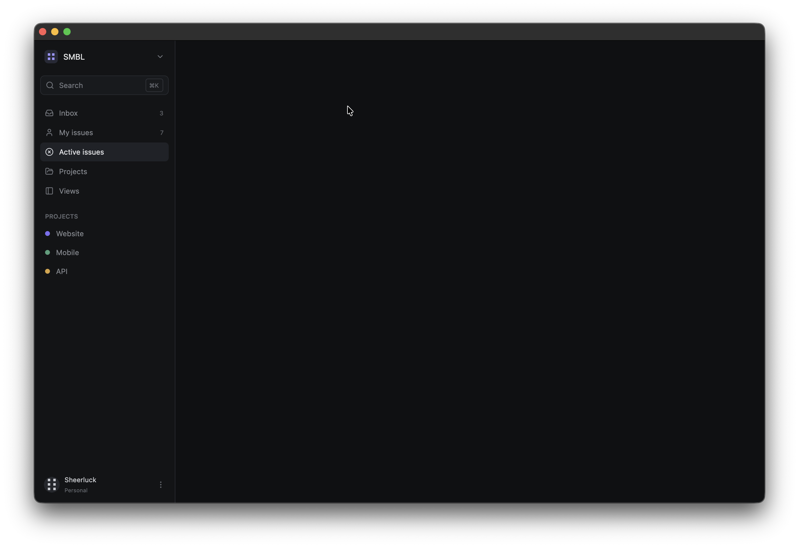 User section at the bottom of the sidebar
